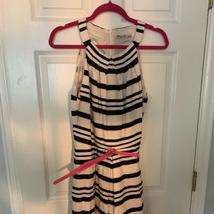Black and Cream Striped Dress w/ Hot Pink Belt